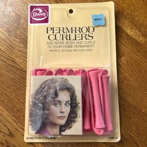 Vintage Goody Pink Perm Rods Pink Medium 14 Count New in Sealed Package 1978 USA